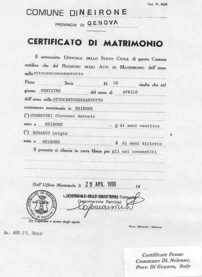 autocertificazione matrimonio